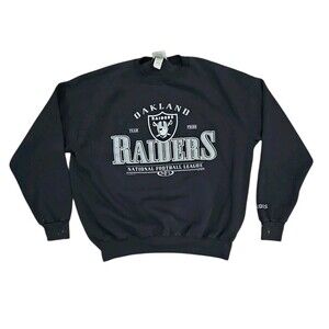 Vintage 90s Oakland Raiders NFL Black Crewneck Pullover Lee Sports Size XL